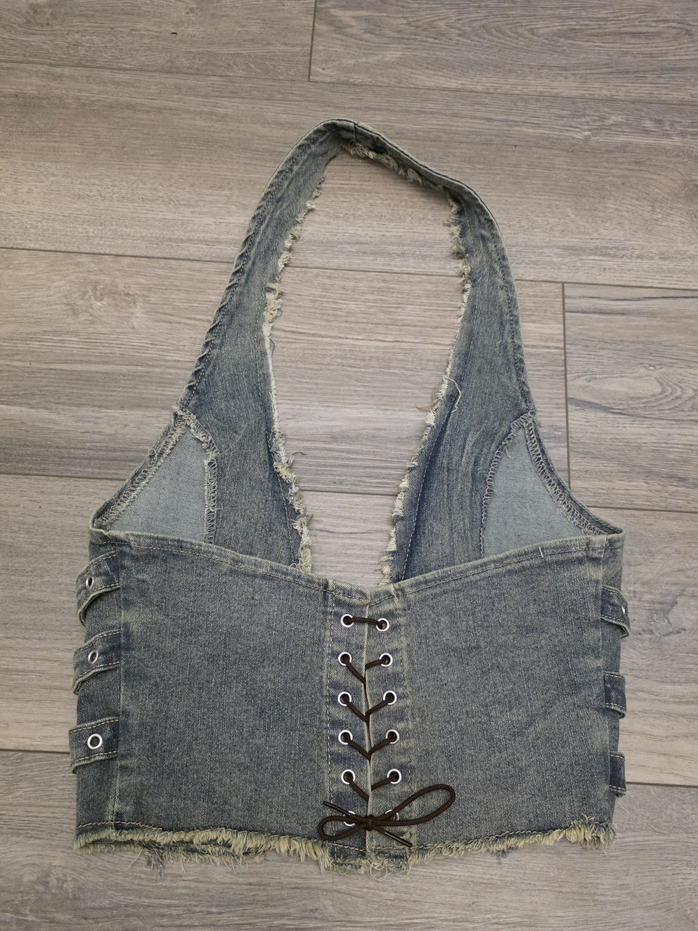 Y2K Distressed Grunge Denim Halter Vest Size Medium - Picture 7 of 8